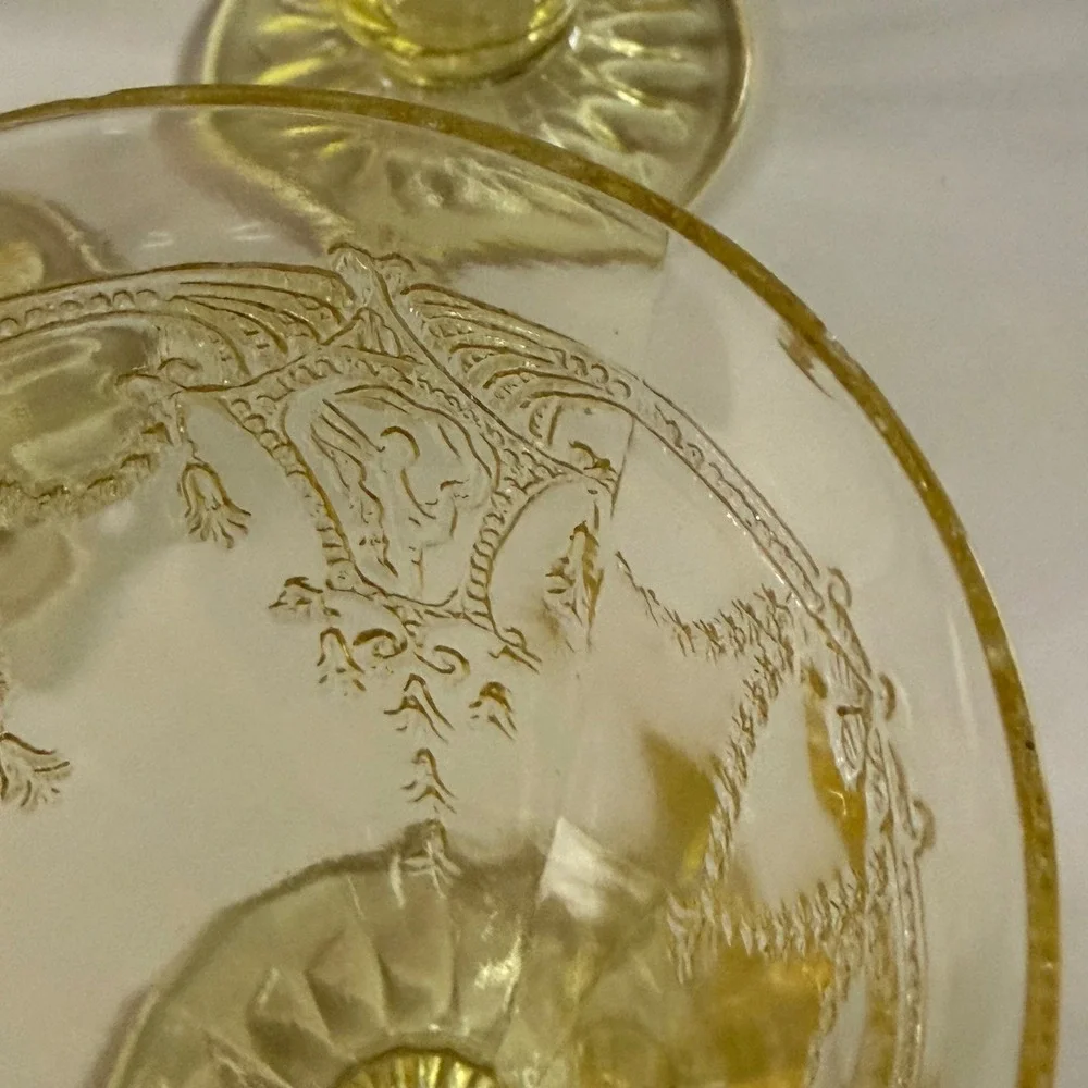 Vintage Yellow Depression Glass Cameo Ballerina Footed Tumblers Set of 5 4.5